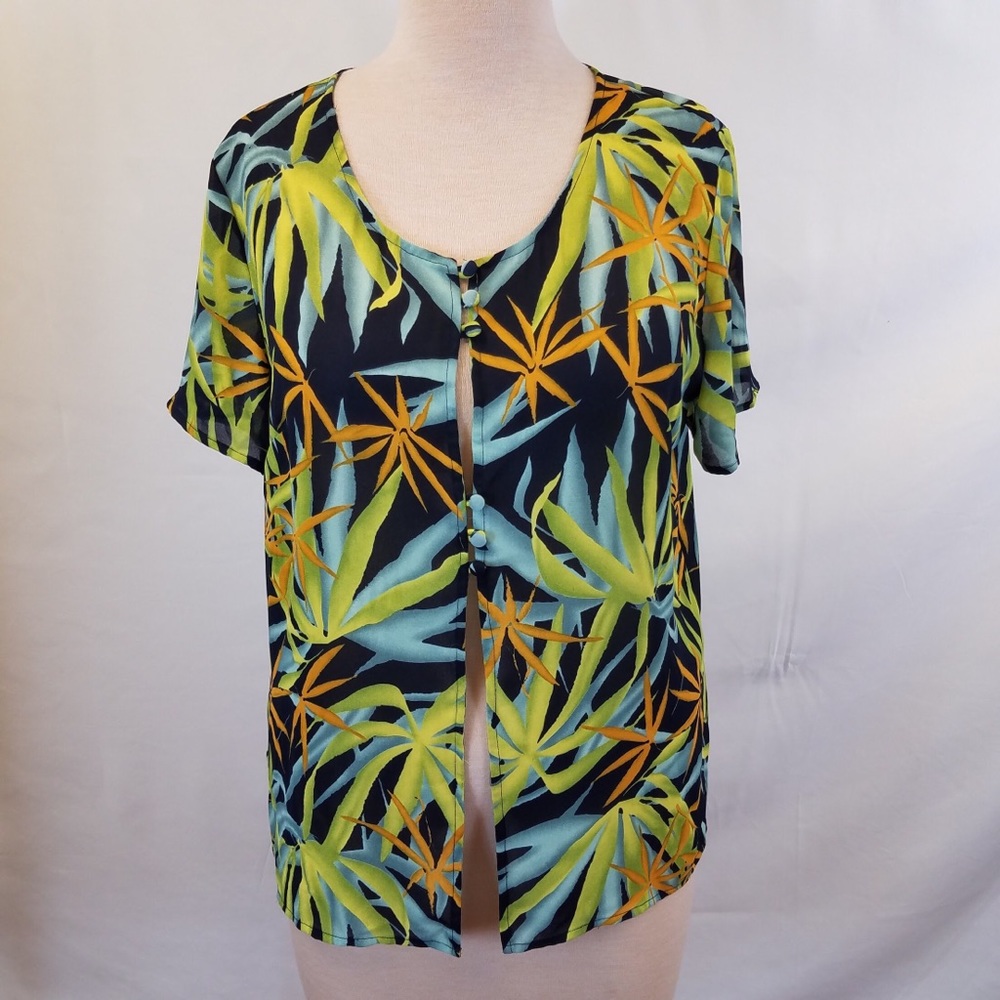 Borcellini Button Up Bold Bright Tropical Print
